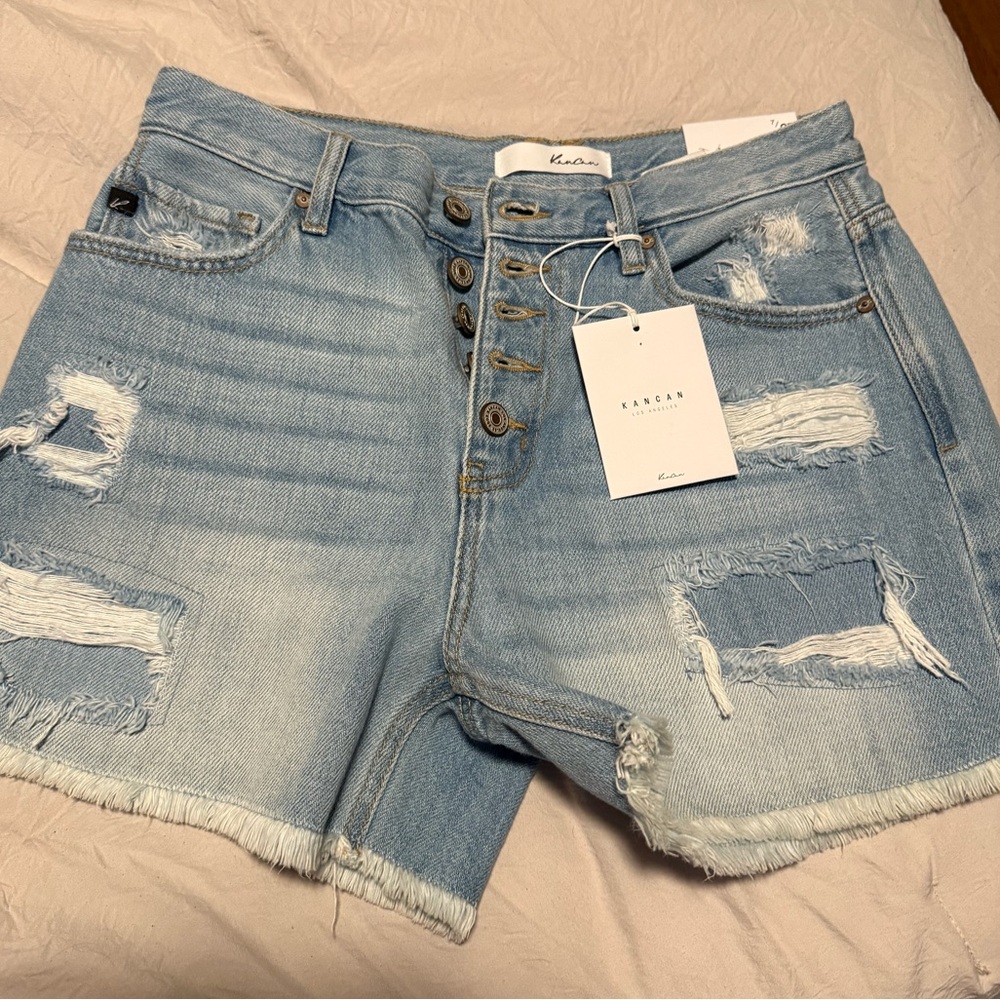 NWT Kancan Women's Distressed Blue Denim Shorts